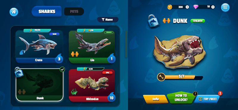 Character Select Interface for Hungry Shark Primal